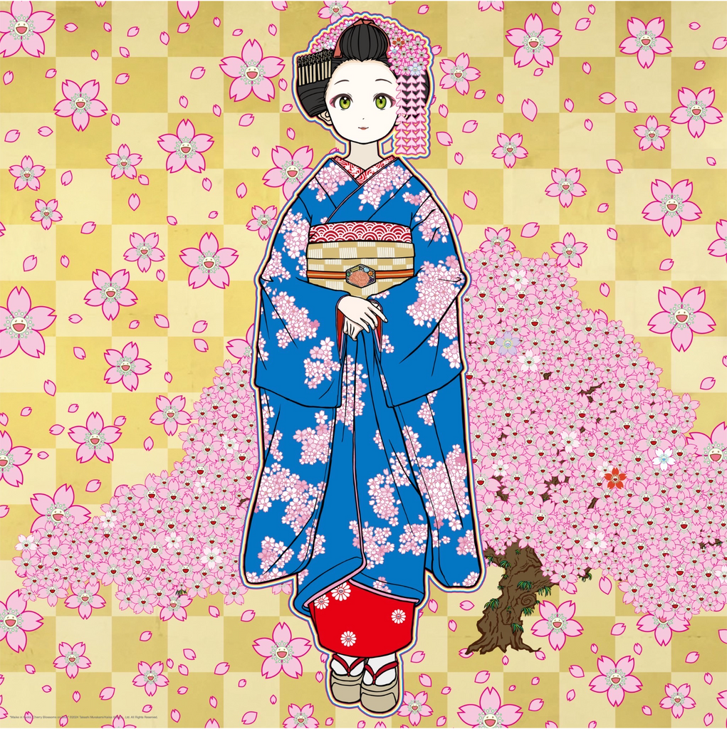 Maiko in Kyoto, Cherry Blossoms on Blue– Takaoka Art